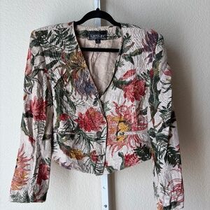 Vintage Karen Kane Floral Linen Women's Cropped Blazer Jacket